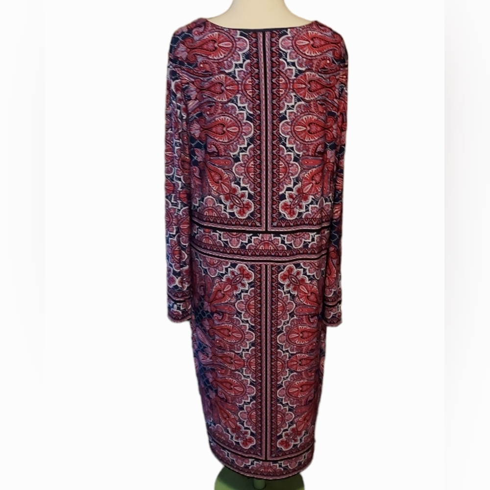 Midi Dress 1XL Red Blue Floral Patchwork Slinky Stretch Boho Western Azt…